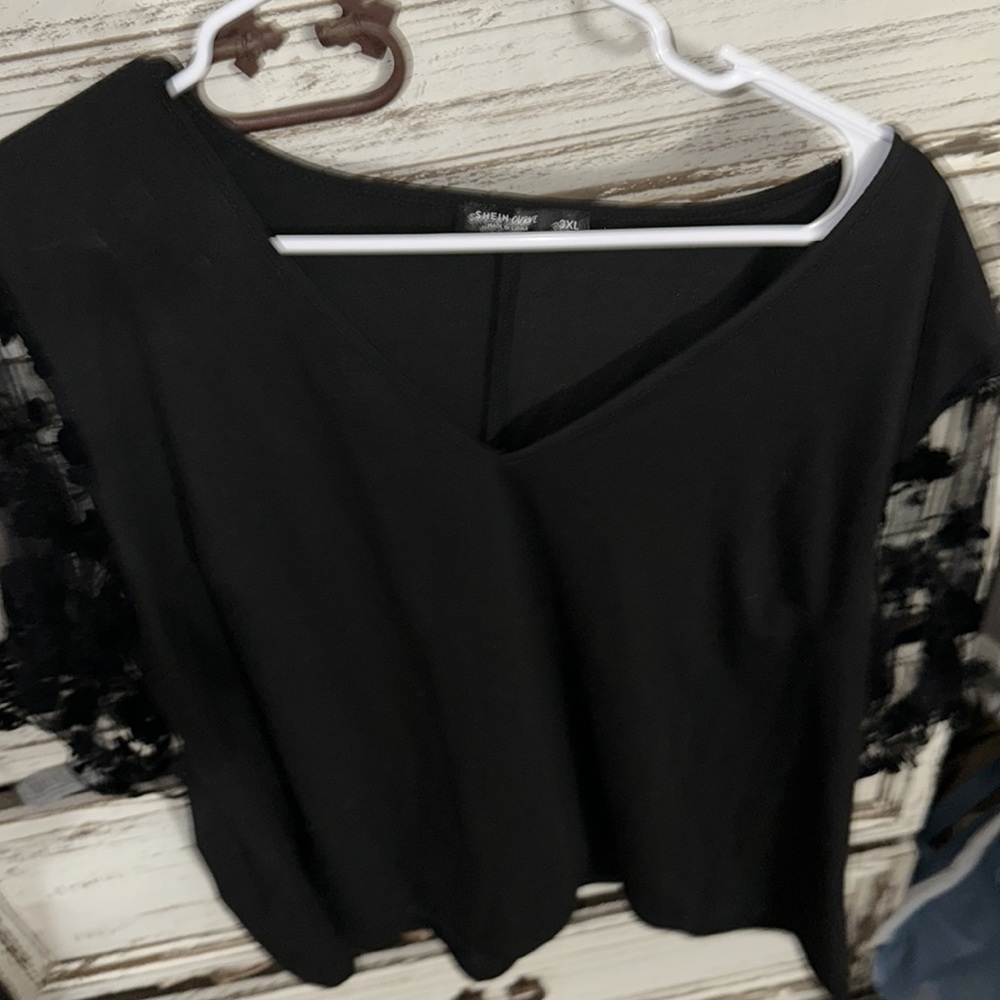 NWOT shein curbe black top with quarter lace sleeves size three x so cute 🥰 - Picture 6 of 6